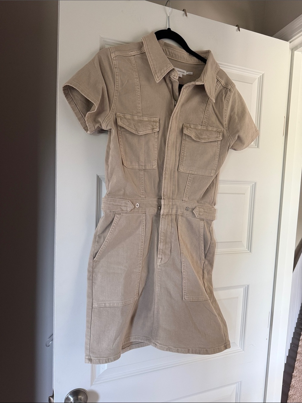 Good American Tan Utility Shirt Dress